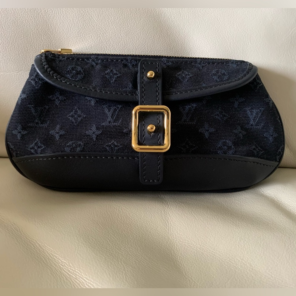 Louis Vuitton Monogram Mini Lin Anne Sophie Navy Blue Clutch Bag